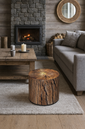 Pufa welurowa, Bertoni, nadruk Akacja – okrągła pufa dekoracyjna, do salonu, walec 40cm, elegancka, zamek błyskawiczny - 3
