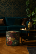 Pufa welurowa, Bertoni, nadruk Bukiet – okrągła pufa dekoracyjna, do salonu, walec 40cm, elegancka, zamek błyskawiczny - 3
