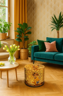 Pufa welurowa, Bertoni, nadruk Klimt Golden Tree – okrągła pufa dekoracyjna, do salonu, walec 40cm, elegancka, zamek błyskawiczny - 5