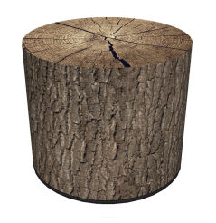 Pufa welurowa, Bertoni, nadruk Dąb – okrągła pufa dekoracyjna, do salonu, walec 40cm, elegancka, zamek błyskawiczny