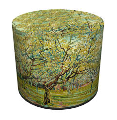 Pufa welurowa, Bertoni, nadruk Van Gogh Sad – okrągła pufa dekoracyjna, do salonu, walec 40cm, elegancka, zamek błyskawiczny