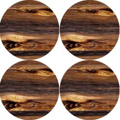 Zestaw 4 podkładek okrągłych na stół 4D 33 cm – DREWNO | Ekologiczny filc, nadruk HD, pranie 40 °C, Bertoni