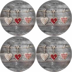 Zestaw 4 podkładek okrągłych na stół 4D 33 cm – HEARTS | Ekologiczny filc, nadruk HD, pranie 40 °C, Bertoni