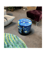 Pufa welurowa, Bertoni, nadruk Van Gogh Gwiaździsta Noc – okrągła pufa dekoracyjna, do salonu, walec 40cm, elegancka, zamek błyskawiczny - 4