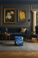 Pufa welurowa, Bertoni, nadruk Van Gogh Gwiaździsta Noc – okrągła pufa dekoracyjna, do salonu, walec 40cm, elegancka, zamek błyskawiczny - 2