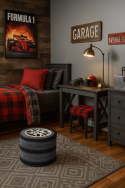 Okrągła pufa dekoracyjna, Bertoni, nadruk Tyres – do salonu, do pokoju dziecka, walec 40cm, elegancka, zamek błyskawiczny, zdejmowany pokrowiec - 3