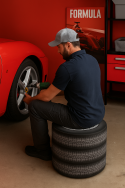 Okrągła pufa dekoracyjna, Bertoni, nadruk Tyres – do salonu, do pokoju dziecka, walec 40cm, elegancka, zamek błyskawiczny, zdejmowany pokrowiec - 4