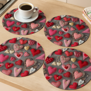 Zestaw 4 podkładek okrągłych na stół 4D 33 cm – VALENTINE HEARTS | Ekologiczny filc, nadruk HD, pranie 40 °C, Bertoni - 2