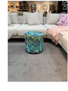 Pufa welurowa, Bertoni, nadruk Irysy – okrągła pufa dekoracyjna, do salonu, walec 40cm, elegancka, zamek błyskawiczny - 4