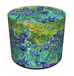 Pufa welurowa, Bertoni, nadruk Irysy – okrągła pufa dekoracyjna, do salonu, walec 40cm, elegancka, zamek błyskawiczny