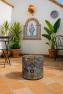 Okrągła pufa dekoracyjna, Bertoni, nadruk Valencia – do salonu, do pokoju dziecka, walec 40cm, elegancka, zamek błyskawiczny, zdejmowany pokrowiec - 10