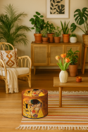 Pufa welurowa, Bertoni, nadruk Klimt Pocałunek – okrągła pufa dekoracyjna, do salonu, walec 40cm, elegancka, zamek błyskawiczny - 4